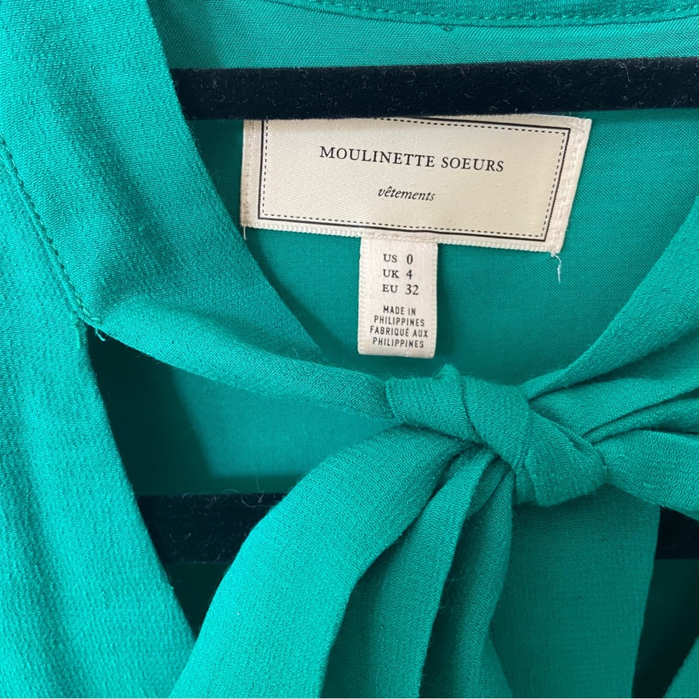 Moulinette Soeurs emerald green dress w/ tie neck (from Anthropologie) - Picture 2 of 5